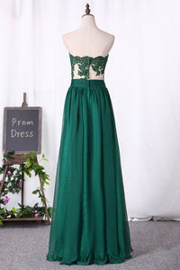 2022 A Line Prom Dresses Chiffon Sweetheart With Applique And Ruffles