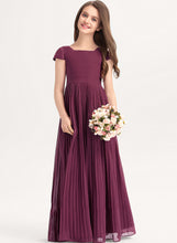 Load image into Gallery viewer, Junior Bridesmaid Dresses Neckline A-Line Shaniya With Chiffon Bow(s) Lace Square Pleated Floor-Length