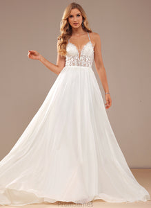 Wedding Sequins Lace Camilla V-neck With Chiffon Dress Wedding Dresses A-Line Sweep Train Beading
