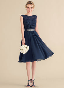Homecoming Beading Dress With A-Line Lace Homecoming Dresses Knee-Length Bow(s) Scoop Chiffon Lace Neck Elaina