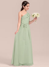 Load image into Gallery viewer, A-Line Junior Bridesmaid Dresses With Floor-Length Pearl Cascading One-Shoulder Chiffon Ruffles