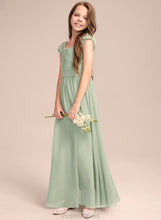 Load image into Gallery viewer, Chiffon Marilyn Floor-Length A-Line Scoop Ruffle With Bow(s) Neck Junior Bridesmaid Dresses