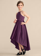Load image into Gallery viewer, Neck Scoop Asymmetrical Junior Bridesmaid Dresses Ruffle Satin A-Line With Sandy