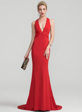Load image into Gallery viewer, Prom Dresses V-neck Sweep Jersey Lynn Trumpet/Mermaid Train