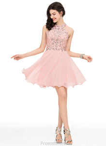 Short/Mini A-Line Sequins Scoop Homecoming Dresses Beading Dress Larissa Chiffon Neck With Homecoming