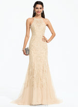 Load image into Gallery viewer, Tulle Scoop Prom Dresses Sequins Lace Trumpet/Mermaid Train Sweep Stephanie With