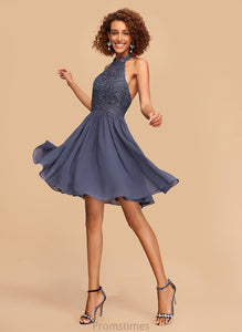 Beading Short/Mini Homecoming Dresses Kallie Homecoming Chiffon Lace Dress With A-Line Halter