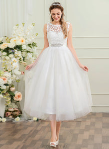 Lace Satin Tea-Length Beading Sequins Wedding Tulle Ball-Gown/Princess Yazmin Dress Wedding Dresses With