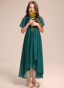 Junior Bridesmaid Dresses Asymmetrical Anya Bow(s) Ruffle Chiffon With Neck A-Line Scoop