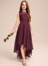 Load image into Gallery viewer, With Scoop Bow(s) Lace A-Line Nancy Chiffon Junior Bridesmaid Dresses Asymmetrical Neck