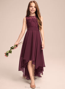 With Scoop Bow(s) Lace A-Line Nancy Chiffon Junior Bridesmaid Dresses Asymmetrical Neck