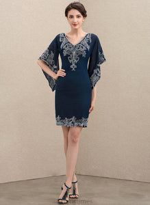 Sheath/Column Knee-Length Bride V-neck of Mother of the Bride Dresses Chiffon Lace Sequins With Lilia Dress Mother the