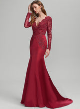 Load image into Gallery viewer, Sweep Trumpet/Mermaid V-neck Satin Prom Dresses Sequins With Train Lace Jaylyn