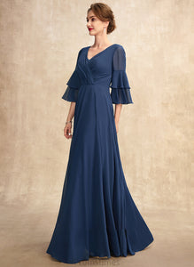 Chiffon Aria Ruffles Dress the Floor-Length With Mother of Bride Mother of the Bride Dresses Cascading A-Line V-neck