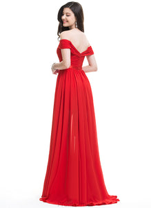 Neckline SweepTrain A-Line Silhouette Pleated Length Embellishment Fabric Off-the-Shoulder Natalee Floor Length Natural Waist Bridesmaid Dresses