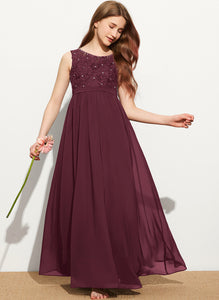 Junior Bridesmaid Dresses Chiffon Kassandra With Beading Floor-Length Lace Sequins Neck A-Line Scoop