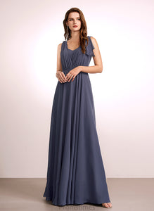 Silhouette Ruffle Floor-Length A-Line Neckline V-neck Fabric Length Embellishment Maren Sleeveless Natural Waist Bridesmaid Dresses