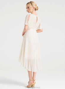 Scoop A-Line Wedding Dresses Abbigail Wedding Pleated Dress Chiffon Asymmetrical With