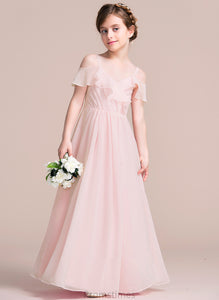 Junior Bridesmaid Dresses With Cascading Chiffon A-Line Ruffles Paola V-neck Floor-Length