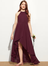 Load image into Gallery viewer, With Junior Bridesmaid Dresses Ruffle Asymmetrical Lila Scoop A-Line Chiffon Neck