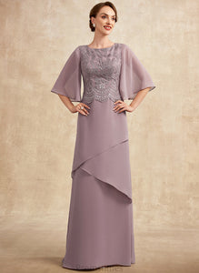 A-Line Mother Sequins Bride Dress of Gertie Chiffon the Mother of the Bride Dresses Lace Ruffles Scoop Cascading Neck With Floor-Length