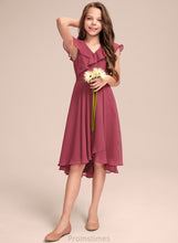 Load image into Gallery viewer, V-neck Chiffon With Halle Ruffles A-Line Junior Bridesmaid Dresses Asymmetrical Cascading