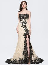 Load image into Gallery viewer, With Sequins Split Lace Train Kailee Sweetheart Prom Dresses Trumpet/Mermaid Sweep Front