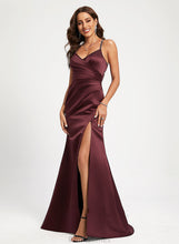 Load image into Gallery viewer, Satin Train With V-neck Beading Sequins Kailey Sweep Prom Dresses Trumpet/Mermaid