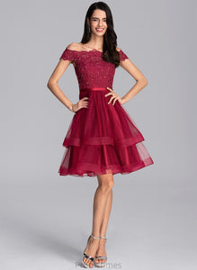A-Line Tulle With Homecoming Dresses Sequins Dress Lace Off-the-Shoulder Knee-Length Nayeli Homecoming Beading
