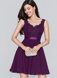 With Chiffon Short/Mini Ruth Homecoming Lace Homecoming Dresses A-Line Dress Bow(s) V-neck
