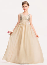 Load image into Gallery viewer, Junior Bridesmaid Dresses Ruffle V-neck Sequined Chiffon With A-Line Floor-Length Hillary