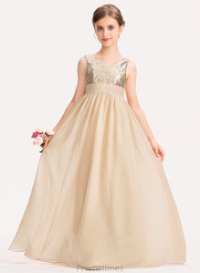 Junior Bridesmaid Dresses Ruffle V-neck Sequined Chiffon With A-Line Floor-Length Hillary