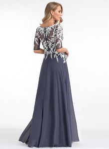 A-Line Chiffon Juliana V-neck Prom Dresses Floor-Length Lace