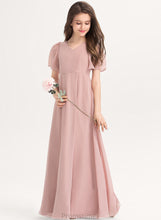 Load image into Gallery viewer, With Chiffon Floor-Length Bow(s) A-Line V-neck Junior Bridesmaid Dresses Paulina