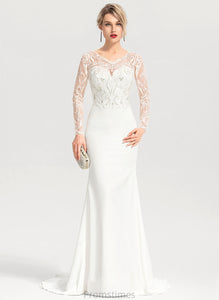 Wedding Stretch With Beading Trumpet/Mermaid Wedding Dresses Ali Dress Crepe Train Sweep V-neck Sequins Lace
