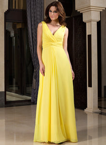 Length A-Line Neckline Ruffle Floor-Length Fabric V-neck Embellishment Silhouette Mckayla Bridesmaid Dresses
