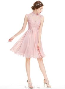 Neck Chiffon Lace Homecoming Dresses A-Line Homecoming Knee-Length With High Beading Dress Abril