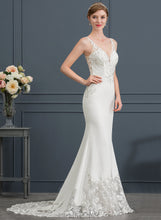 Load image into Gallery viewer, Dress Crepe V-neck Lace Wedding Trumpet/Mermaid Wedding Dresses Court Stretch Sanaa Train