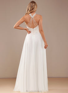 A-Line Floor-Length Lace Sequins Beading With Dress Arabella Chiffon High Wedding Neck Wedding Dresses
