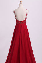 Load image into Gallery viewer, 2022  Prom Dresses Spaghetti Straps Beaded Bodice A-Line Chiffon