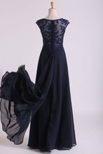Load image into Gallery viewer, 2022 New Arrival Bateau Neckline Embellished Tulle Bodice With Beaded Applique Chiffon