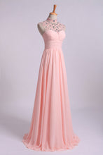 Load image into Gallery viewer, 2022 High Neck Prom Dresses A-Line Chiffon With Beads And Ruffles