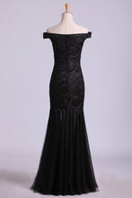 Load image into Gallery viewer, 2022 Off The Shoulder Evening Dresses Trumpet With Applique Lace &amp; Tulle
