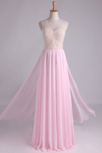 Load image into Gallery viewer, 2022 High Neck Beaded Bodice A Line With Layered Flowing Chiffon Skirt Floor Length