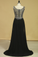 2022 Black Prom Dresses Off The Shoulder See-Through Beaded Bodice Chiffon