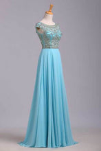 Load image into Gallery viewer, 2022 Elegant Prom Dresses A-Line Scoop Beaded Bodice Floor-Length Chiffon Zipper Back