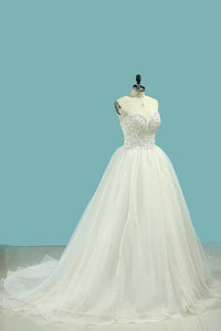 2022 Sweetheart Beaded Bodice Organza Wedding Dresses A Line Floor Length