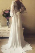 Load image into Gallery viewer, 2024 Chiffon 3/4 Length Sleeves Wedding Dresses V Neck Open Back With Applique