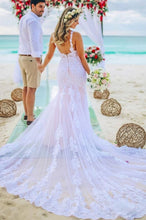 Load image into Gallery viewer, Mermaid Spaghetti Strap Wedding Dress With Chapel Train Tulle Appliques