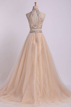 Load image into Gallery viewer, 2022 Two-Piece High Neck Prom Dresses A Line Tulle With Beading